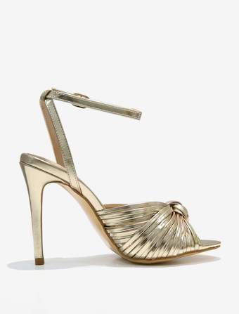 ハイヒールサンダル ゴールドメタリック ノットデザイン プロムシューズ レディース パーティーシューズ