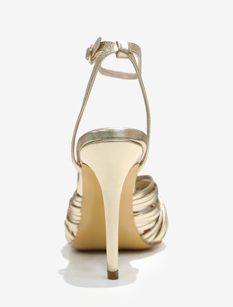 ハイヒールサンダル ゴールドメタリック ノットデザイン プロムシューズ レディース パーティーシューズ