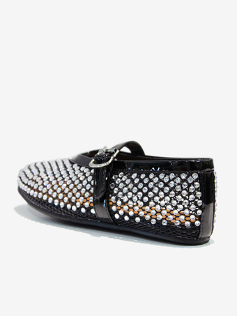 レディース バレエ フラット メッシュ ラインストーン ラウンドトゥ メアリー ジェーン バレリーナ フラット プロム シューズ