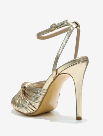 ハイヒールサンダル ゴールドメタリック ノットデザイン プロムシューズ レディース パーティーシューズ