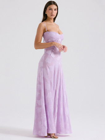 花柄ドレス スパゲッティストラップ バックレス レースアップ ブランチ パーティー マキシドレス