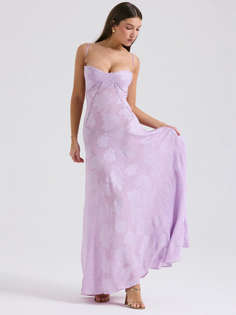 花柄ドレス スパゲッティストラップ バックレス レースアップ ブランチ パーティー マキシドレス