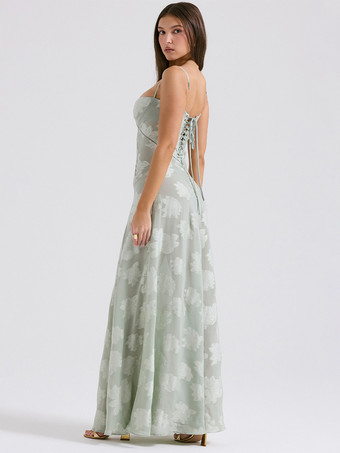 花柄ドレス スパゲッティストラップ バックレス レースアップ ブランチ パーティー マキシドレス