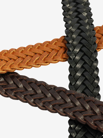 編み込みレザーベルト ダメージ加工 レトロ レディースベルト バックル付き