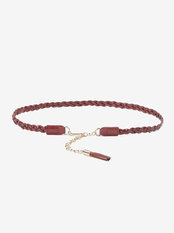 レッド スタイリッシュなベルト 牛革編み込みドレスシャツベルト フリンジ付き