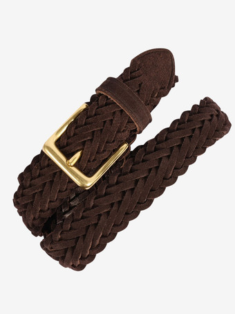 編み込みレザーベルト ダメージ加工 レトロ レディースベルト バックル付き