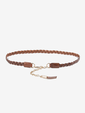 ブラウン スタイリッシュなベルト 牛革編み込みドレスシャツベルト フリンジ付き