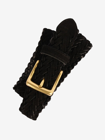 編み込みレザーベルト ダメージ加工 レトロ レディースベルト バックル付き