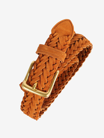 編み込みレザーベルト ダメージ加工 レトロ レディースベルト バックル付き