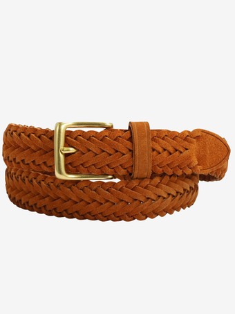 ブラウン 編み込みレザーベルト ダメージ加工 レトロ レディースベルト バックル付き
