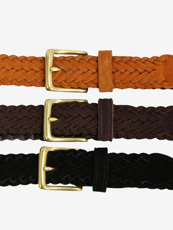 編み込みレザーベルト ダメージ加工 レトロ レディースベルト バックル付き