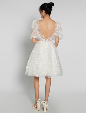 ショート ウェディングドレス 2025年 Vネック ノースリーブ Aライン ブライダルドレス 自由なカスタマイズ