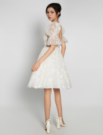 ショート ウェディングドレス 2025年 Vネック ノースリーブ Aライン ブライダルドレス 自由なカスタマイズ