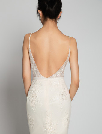 ヌード ビーチ ウェディングドレス ノースリーブ Vネック レース ブライダルドレス 自由なカスタマイズ