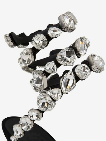 High-Heel-Sandalen  schwarzer Satin  offene Zehenpartie  Strasssteine  Abschlussballschuhe  Damen-Partyschuhe