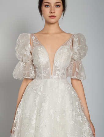 ショート ウェディングドレス 2025年 Vネック ノースリーブ Aライン ブライダルドレス 自由なカスタマイズ