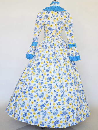 ベビーブルー レトロコスチューム 女の子用 タトゥープリント レースアップ サテン生地セット チョーカードレス ゴシック マリーアントワネット コスチューム 18世紀コスチューム