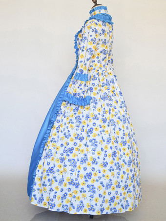 ベビーブルー レトロコスチューム 女の子用 タトゥープリント レースアップ サテン生地セット チョーカードレス ゴシック マリーアントワネット コスチューム 18世紀コスチューム