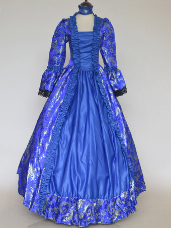 ブルー レトロ コスチューム レースアップ サテン生地 花柄 チョーカー マリー アントワネット コスチューム レディース ゴシック セット ヴィンテージ クロージング