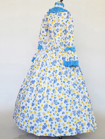 ベビーブルー レトロコスチューム 女の子用 タトゥープリント レースアップ サテン生地セット チョーカードレス ゴシック マリーアントワネット コスチューム 18世紀コスチューム