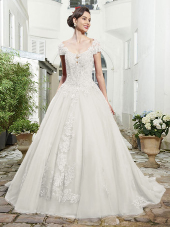 アイボリー赤いウェディングドレス チュール ブライダルドレス アップリケ イブニングパーティードレス 無料カスタマイズ