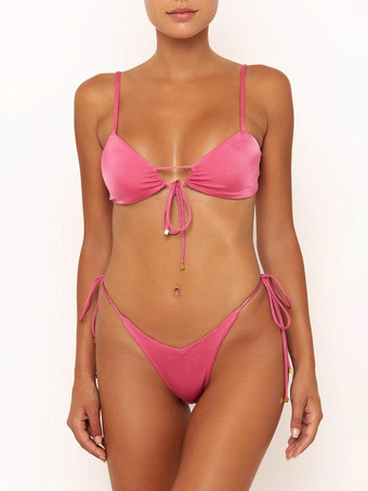 セクシーなビキニ スパゲッティストラップ レースアップ タイサイド ソング パンティー 2点セット