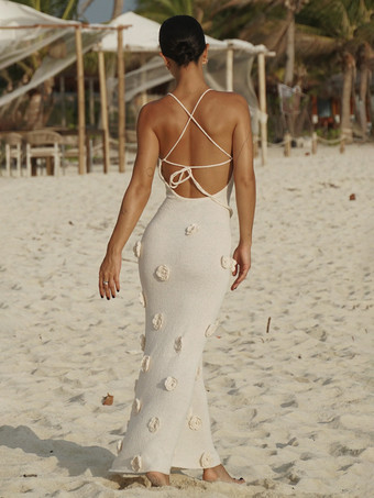 ボディコンドレス 3Dフラワースパゲッティストラップホルターバックレスバケーションマキシドレス