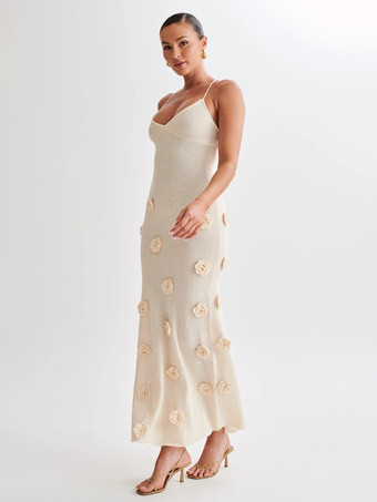 ボディコンドレス 3Dフラワースパゲッティストラップホルターバックレスバケーションマキシドレス