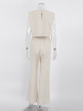 コットンリネンパンツセット ノースリーブ レースアップ サマーカジュアル ツーピース コーデセット 2025