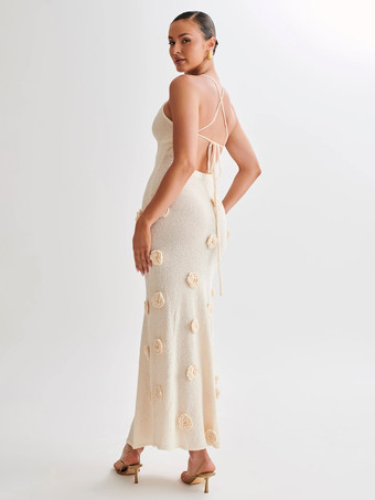 ボディコンドレス 3Dフラワースパゲッティストラップホルターバックレスバケーションマキシドレス