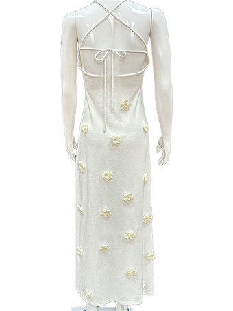 ボディコンドレス 3Dフラワースパゲッティストラップホルターバックレスバケーションマキシドレス