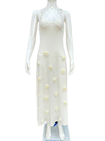 ボディコンドレス 3Dフラワースパゲッティストラップホルターバックレスバケーションマキシドレス