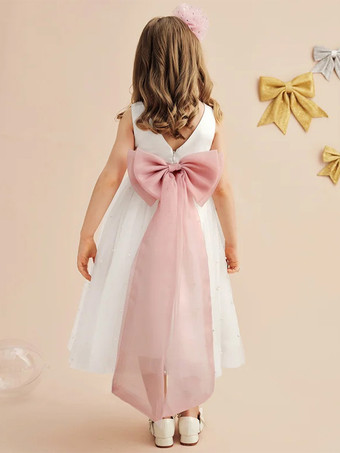 ウェディング フラワーガールドレス 特別な日のドレス アイボリー ノースリーブ サッシュ