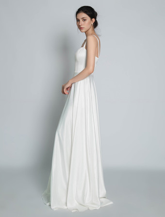 ウェディングドレス ビンテージ スクエアネック ノースリーブ サテン生地 コートトレーン サッシュ ブライダルドレス オーダーメイド