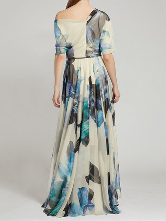 花柄ドレス マキシドレス ドレス 花柄 バックレス プリーツ ワンショルダー 半袖 バックレス ボヘミアン 夏