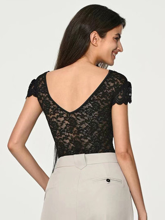 ボディスーツ ホワイト レース ポリエステル トップス 女性用