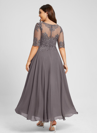 花嫁の母親のためのパーティードレス ジュエルネック ハーフスリーブ Aライン レース ウェディングゲストドレス