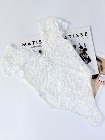 ボディスーツ ホワイト レース ポリエステル トップス 女性用