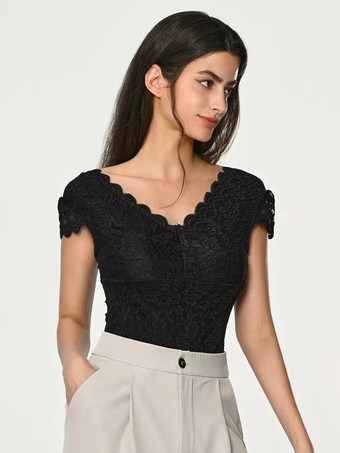 ボディスーツ ホワイト レース ポリエステル トップス 女性用