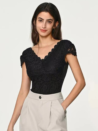 ボディスーツ ホワイト レース ポリエステル トップス 女性用