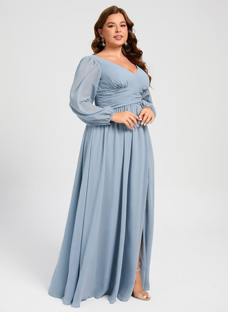 ブライズメイドドレス Aライン フロアレングス ジッパー シフォン フォーマルガウン