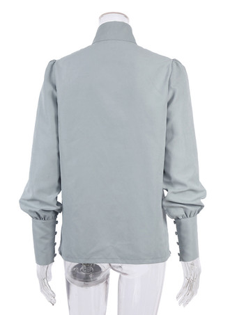 女性用シャツ ホワイト Vネック クラシック 長袖 ポリエステル トップス