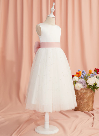 ウェディング フラワーガールドレス 特別な日のドレス アイボリー ノースリーブ サッシュ