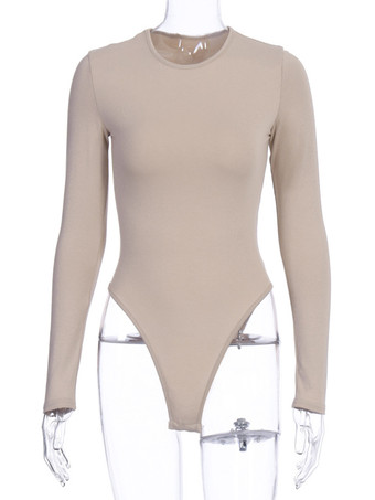 ボディスーツライトアプリコットロングスリーブパイピングストレッチノッチネックラインセクシーコットントップス女性用