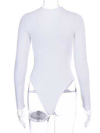 ボディスーツライトアプリコットロングスリーブパイピングストレッチノッチネックラインセクシーコットントップス女性用