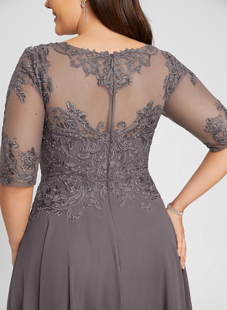 花嫁の母親のためのパーティードレス ジュエルネック ハーフスリーブ Aライン レース ウェディングゲストドレス