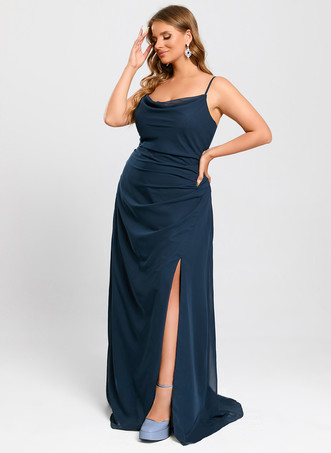 ブライズメイドドレス シフォン シース フロアレングス フォーマルガウン