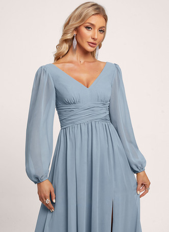 ブライズメイドドレス Aライン フロアレングス ジッパー シフォン フォーマルガウン