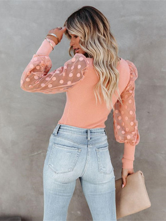 Blouse Haut Sexy Chemisier Courte Femme à Col Carré avec Manches Longues Amples Unicolore