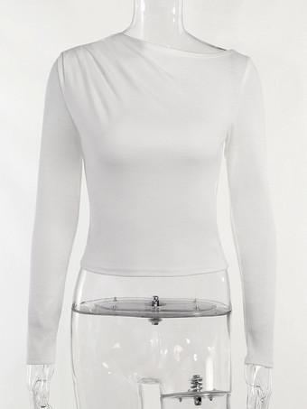 女性のためのセクシーなレイヤリングトップジュエルネック長袖プリーツアンダーシャツ